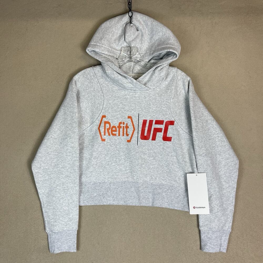 Lululemon Hoodie Womens 4 Gray‎ Longeful Cropped UFC Print Pullover Sweatshirt